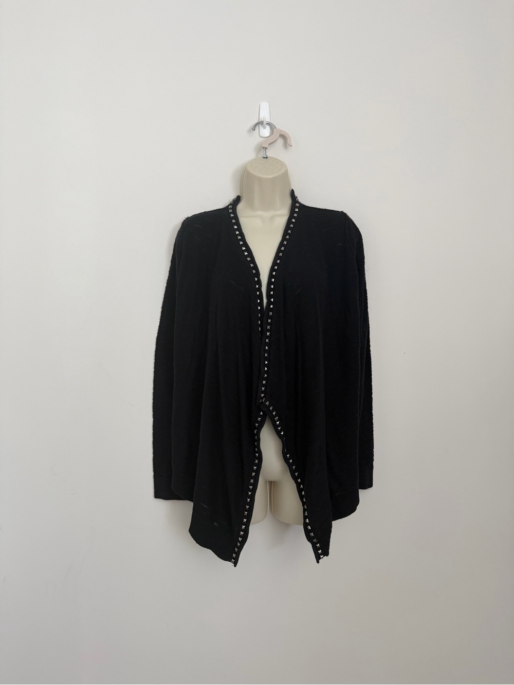 Rock & Republic Black Open-Front Cardigan with Stud Trim